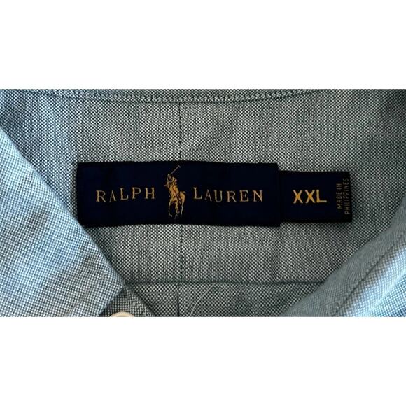 Ralph Lauren Men's XXL Preppy Aqua Blue Button Down Cotton Casual Dress Shirt - Picture 5 of 5